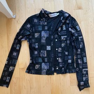 Rationale navy sheer button down top